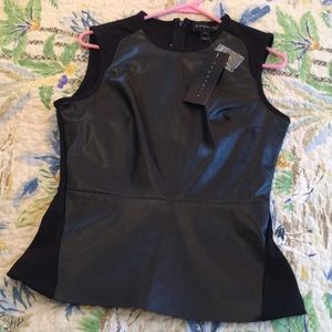 Black leather and polyester top